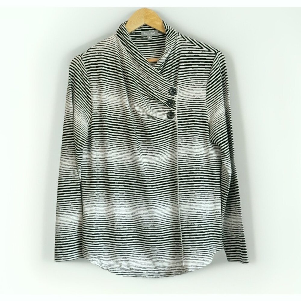 Habitat Women’s Medium Urban Textured Striped Top White Black Long Sleeve Boho